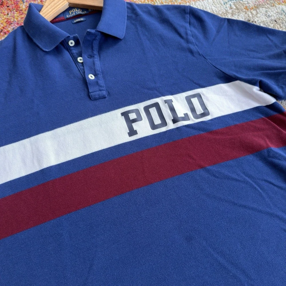 Polo Ralph Lauren Spellout Colorblock Polo Shirt Mens XL Blue